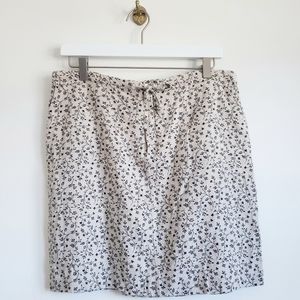 Vintage Floral Linen Mini Skirt Beige Black Pockets EUC Petite Small